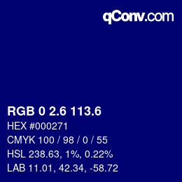 カラーコード: RGB 0 2.6 113.6 | qconv.com