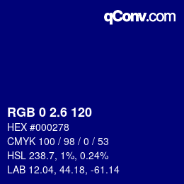 カラーコード: RGB 0 2.6 120 | qconv.com