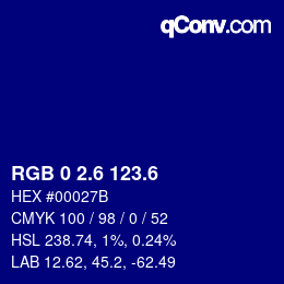 カラーコード: RGB 0 2.6 123.6 | qconv.com