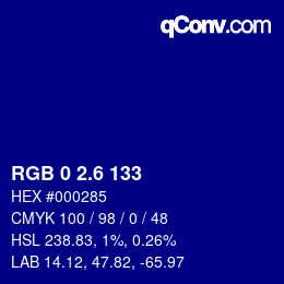 カラーコード: RGB 0 2.6 133 | qconv.com