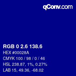 カラーコード: RGB 0 2.6 138.6 | qconv.com