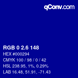 カラーコード: RGB 0 2.6 148 | qconv.com