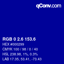 カラーコード: RGB 0 2.6 153.6 | qconv.com
