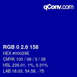 カラーコード: RGB 0 2.6 158 | qconv.com