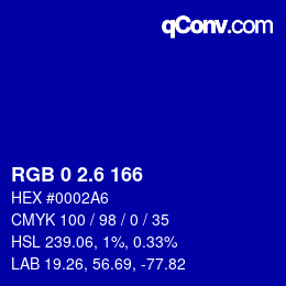 カラーコード: RGB 0 2.6 166 | qconv.com