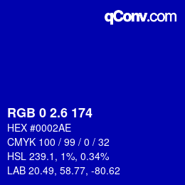 カラーコード: RGB 0 2.6 174 | qconv.com