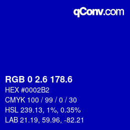 カラーコード: RGB 0 2.6 178.6 | qconv.com