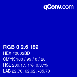 カラーコード: RGB 0 2.6 189 | qconv.com