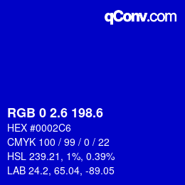 カラーコード: RGB 0 2.6 198.6 | qconv.com