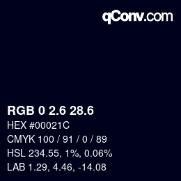 カラーコード: RGB 0 2.6 28.6 | qconv.com