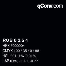 カラーコード: RGB 0 2.6 4 | qconv.com