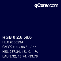 カラーコード: RGB 0 2.6 58.6 | qconv.com