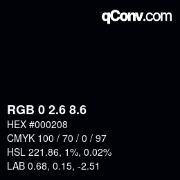 カラーコード: RGB 0 2.6 8.6 | qconv.com