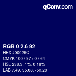 カラーコード: RGB 0 2.6 92 | qconv.com
