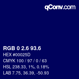 カラーコード: RGB 0 2.6 93.6 | qconv.com