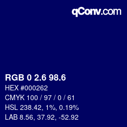 カラーコード: RGB 0 2.6 98.6 | qconv.com