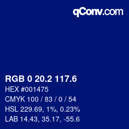 カラーコード: RGB 0 20.2 117.6 | qconv.com