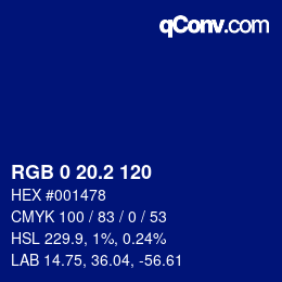 カラーコード: RGB 0 20.2 120 | qconv.com