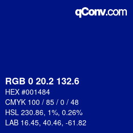カラーコード: RGB 0 20.2 132.6 | qconv.com