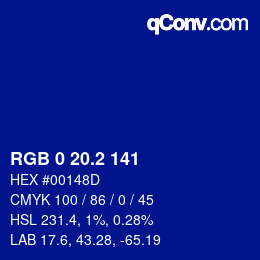 Color code: RGB 0 20.2 141 | qconv.com