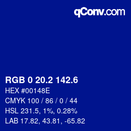 カラーコード: RGB 0 20.2 142.6 | qconv.com