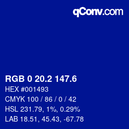 カラーコード: RGB 0 20.2 147.6 | qconv.com