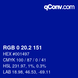 Color code: RGB 0 20.2 151 | qconv.com