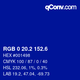 カラーコード: RGB 0 20.2 152.6 | qconv.com