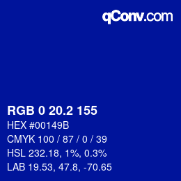 Color code: RGB 0 20.2 155 | qconv.com