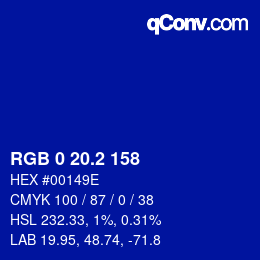 カラーコード: RGB 0 20.2 158 | qconv.com