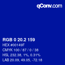 カラーコード: RGB 0 20.2 159 | qconv.com