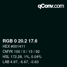 カラーコード: RGB 0 20.2 17.6 | qconv.com