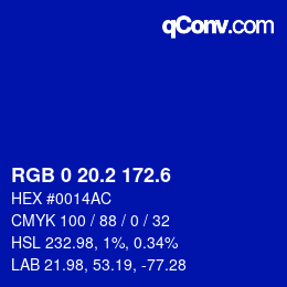 カラーコード: RGB 0 20.2 172.6 | qconv.com