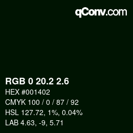 カラーコード: RGB 0 20.2 2.6 | qconv.com