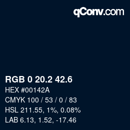 カラーコード: RGB 0 20.2 42.6 | qconv.com
