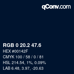 カラーコード: RGB 0 20.2 47.6 | qconv.com