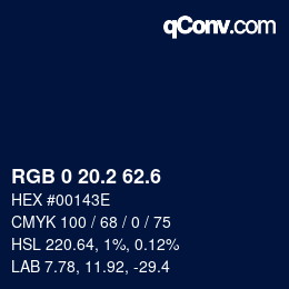 カラーコード: RGB 0 20.2 62.6 | qconv.com