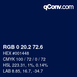 カラーコード: RGB 0 20.2 72.6 | qconv.com