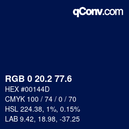 カラーコード: RGB 0 20.2 77.6 | qconv.com