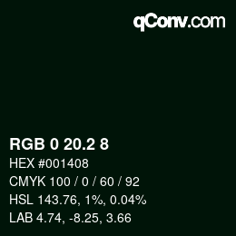 Farbcode: RGB 0 20.2 8 | qconv.com