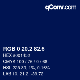 カラーコード: RGB 0 20.2 82.6 | qconv.com