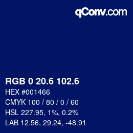 カラーコード: RGB 0 20.6 102.6 | qconv.com