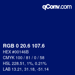 カラーコード: RGB 0 20.6 107.6 | qconv.com
