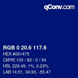 カラーコード: RGB 0 20.6 117.6 | qconv.com