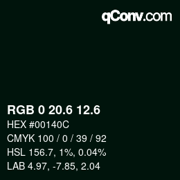 カラーコード: RGB 0 20.6 12.6 | qconv.com