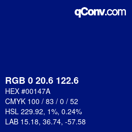 カラーコード: RGB 0 20.6 122.6 | qconv.com