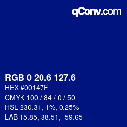 カラーコード: RGB 0 20.6 127.6 | qconv.com