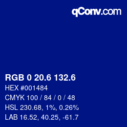 カラーコード: RGB 0 20.6 132.6 | qconv.com