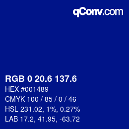 カラーコード: RGB 0 20.6 137.6 | qconv.com