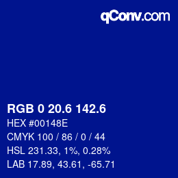 カラーコード: RGB 0 20.6 142.6 | qconv.com